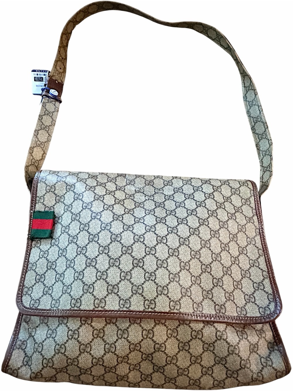 Gucci Beige/Brown Monogram Messenger Bag with Green & Red Web
